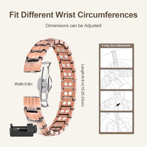 Magnetic Copper Bracelet for Men with 2500 Guess Double-Row Strong Magnets - Adjustable Length with Sizing Tool in Saudi Arabia