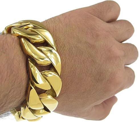 Bling Cartel Heavy 30MM Wide Cuban Link 316L Stainless Steel Gold Finish Big Chunky Hip Hop 8.5" Bracelet in Saudi Arabia