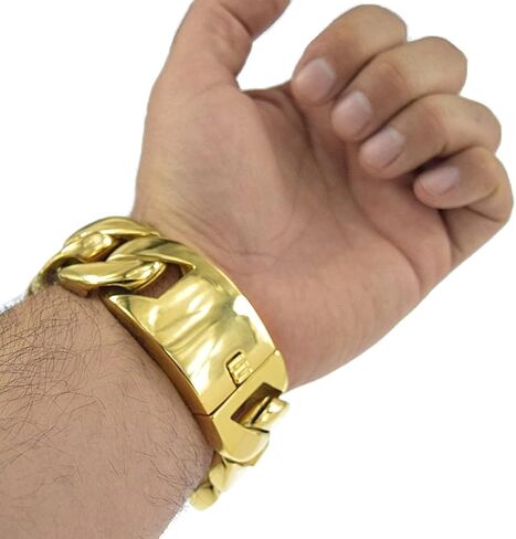 Bling Cartel Heavy 30MM Wide Cuban Link 316L Stainless Steel Gold Finish Big Chunky Hip Hop 8.5" Bracelet in Saudi Arabia