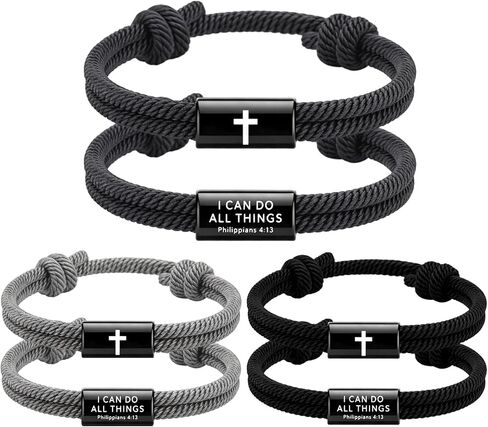 Tondiamo 3 Pcs Cross Bible Verse Bracelets for Men Adjustable Braided Religious Bracelet Philippians 4:13 Jesus Bracelets with Metal Knot for Christian Baptism Gifts in Saudi Arabia