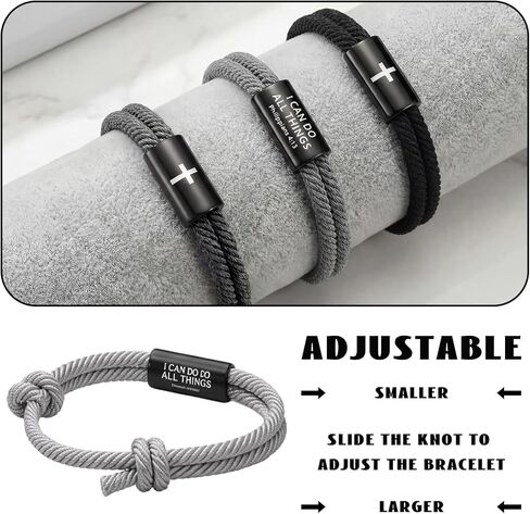 Tondiamo 3 Pcs Cross Bible Verse Bracelets for Men Adjustable Braided Religious Bracelet Philippians 4:13 Jesus Bracelets with Metal Knot for Christian Baptism Gifts in Saudi Arabia