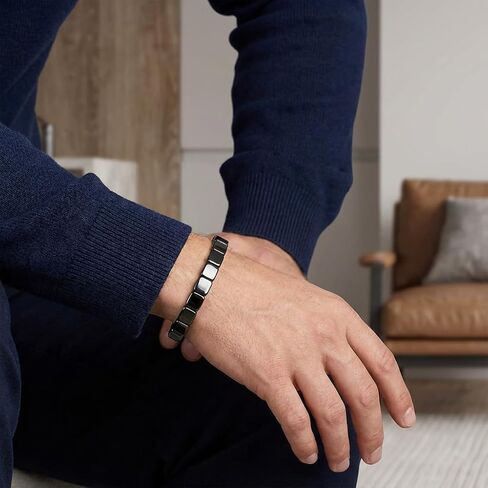 Hematite Bracelet for Men - Natural Stone Black Beaded Weighted Bracelet - Stretch Elastic Mens Bracelets - Male Energy Inspirational Jewelry Gift - Grounding Protection, 7.87 Inch in Kuwait