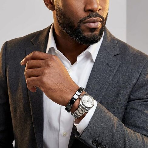 Hematite Bracelet for Men - Natural Stone Black Beaded Weighted Bracelet - Stretch Elastic Mens Bracelets - Male Energy Inspirational Jewelry Gift - Grounding Protection, 7.87 Inch in Kuwait