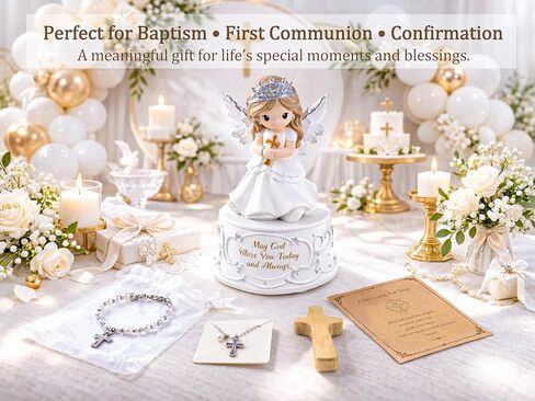 First Communion Gifts for Girls – Baptism & Confirmation Gifts for Teen Girls, Angel Figurine with Keepsake Box, Cross Necklace for Girls & Adjustable Bracelet & Wood Cross in Kuwait