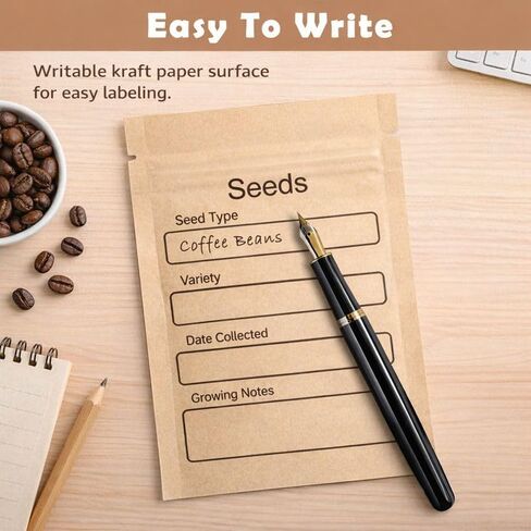 100 Pack Resealable Seed Packets with Clear Window, 4.72 x 3.15 Inch Kraft Paper Seed Packets Envelopes, Self-adhesive Sealing & Preprinted Templates for Seed Storage, Seed Organizer in Saudi Arabia