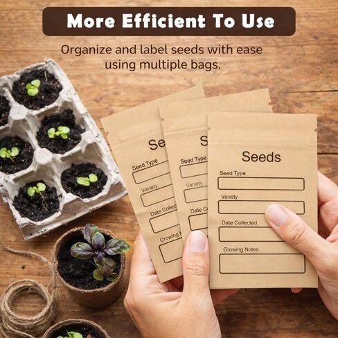100 Pack Resealable Seed Packets with Clear Window, 4.72 x 3.15 Inch Kraft Paper Seed Packets Envelopes, Self-adhesive Sealing & Preprinted Templates for Seed Storage, Seed Organizer in Saudi Arabia