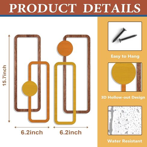 COLOR VALLEY ART 2 Pcs Metal Wall Arts - Mid Century Modern Rustic Farmhouse Decor - Abstract Wall Sculpture Geometric Panels for Living room Bathroom Bedroom Kitchen Dining Room-Housewarming Gifts in Kuwait