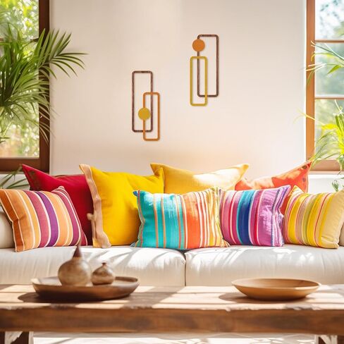 COLOR VALLEY ART 2 Pcs Metal Wall Arts - Mid Century Modern Rustic Farmhouse Decor - Abstract Wall Sculpture Geometric Panels for Living room Bathroom Bedroom Kitchen Dining Room-Housewarming Gifts in Kuwait