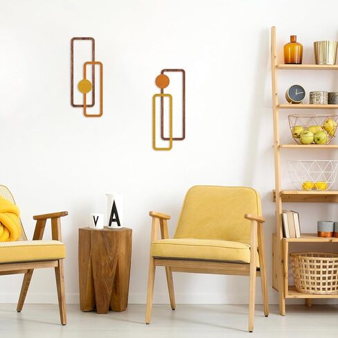 COLOR VALLEY ART 2 Pcs Metal Wall Arts - Mid Century Modern Rustic Farmhouse Decor - Abstract Wall Sculpture Geometric Panels for Living room Bathroom Bedroom Kitchen Dining Room-Housewarming Gifts in Kuwait