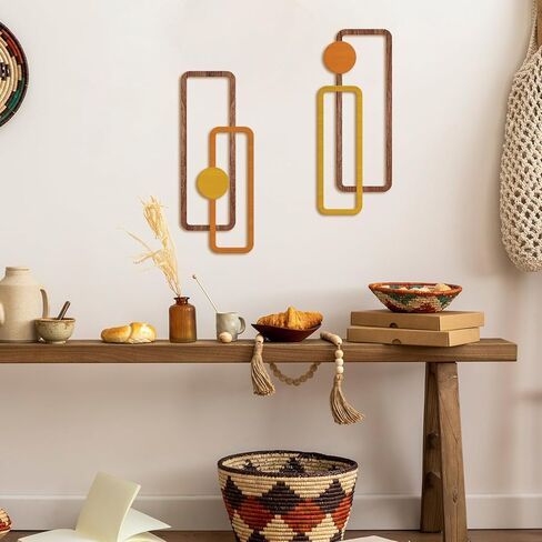 COLOR VALLEY ART 2 Pcs Metal Wall Arts - Mid Century Modern Rustic Farmhouse Decor - Abstract Wall Sculpture Geometric Panels for Living room Bathroom Bedroom Kitchen Dining Room-Housewarming Gifts in Kuwait