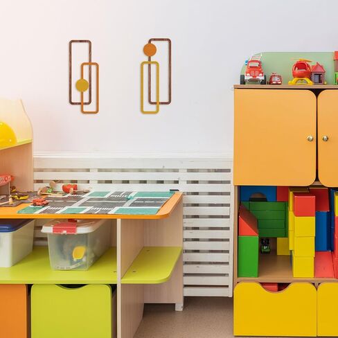 COLOR VALLEY ART 2 Pcs Metal Wall Arts - Mid Century Modern Rustic Farmhouse Decor - Abstract Wall Sculpture Geometric Panels for Living room Bathroom Bedroom Kitchen Dining Room-Housewarming Gifts in Kuwait