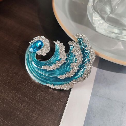 2PCS Ocean-Inspired Blue Wave Brooch - Zirconia and Rhinestones Decor, Suitable for Daily & Vacation Wear, All-Year-Round Jewelry in Saudi Arabia