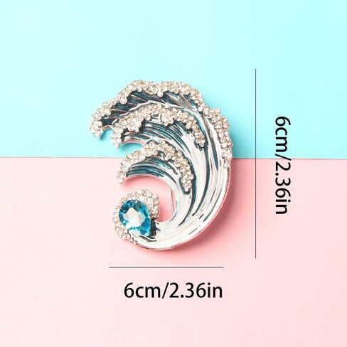 2PCS Ocean-Inspired Blue Wave Brooch - Zirconia and Rhinestones Decor, Suitable for Daily & Vacation Wear, All-Year-Round Jewelry in Saudi Arabia