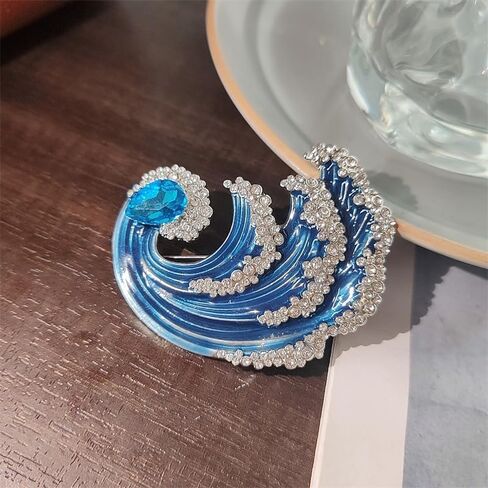 2PCS Ocean-Inspired Blue Wave Brooch - Zirconia and Rhinestones Decor, Suitable for Daily & Vacation Wear, All-Year-Round Jewelry in Saudi Arabia