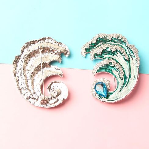 2PCS Ocean-Inspired Blue Wave Brooch - Zirconia and Rhinestones Decor, Suitable for Daily & Vacation Wear, All-Year-Round Jewelry in Saudi Arabia