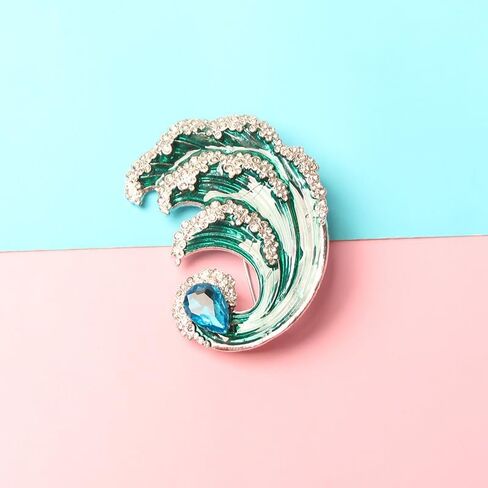2PCS Ocean-Inspired Blue Wave Brooch - Zirconia and Rhinestones Decor, Suitable for Daily & Vacation Wear, All-Year-Round Jewelry in Saudi Arabia