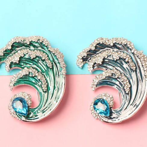 2PCS Ocean-Inspired Blue Wave Brooch - Zirconia and Rhinestones Decor, Suitable for Daily & Vacation Wear, All-Year-Round Jewelry in Saudi Arabia
