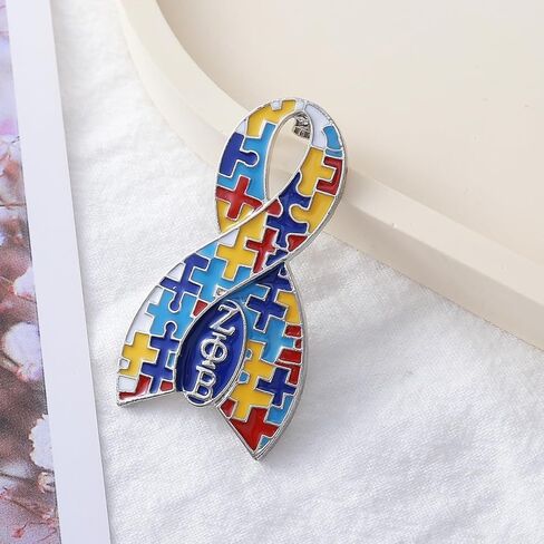 Autism Ribbon Awareness Metal Puzzle Piece Pin Graduate Sorority Greek Letter Zeta Finer Women Brooch Jewelry in Saudi Arabia