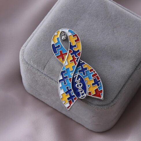 Autism Ribbon Awareness Metal Puzzle Piece Pin Graduate Sorority Greek Letter Zeta Finer Women Brooch Jewelry in Saudi Arabia