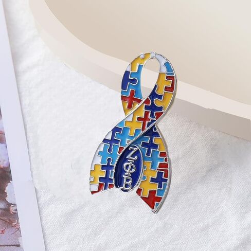 Autism Ribbon Awareness Metal Puzzle Piece Pin Graduate Sorority Greek Letter Zeta Finer Women Brooch Jewelry in Saudi Arabia