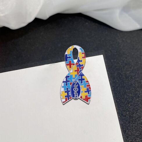 Autism Ribbon Awareness Metal Puzzle Piece Pin Graduate Sorority Greek Letter Zeta Finer Women Brooch Jewelry in Saudi Arabia