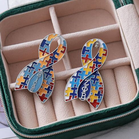 Autism Ribbon Awareness Metal Puzzle Piece Pin Graduate Sorority Greek Letter Zeta Finer Women Brooch Jewelry in Saudi Arabia