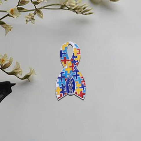 Autism Ribbon Awareness Metal Puzzle Piece Pin Graduate Sorority Greek Letter Zeta Finer Women Brooch Jewelry in Saudi Arabia