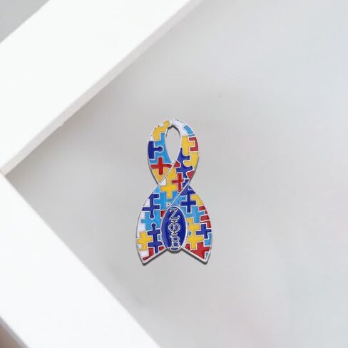 Autism Ribbon Awareness Metal Puzzle Piece Pin Graduate Sorority Greek Letter Zeta Finer Women Brooch Jewelry in Saudi Arabia