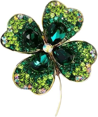 Rhinestone Green Clover Leaf Brooch Pin for Women St. Patrick's Day Brooch Pins Gold Crystal Lapel Pins Luck Decor Dress Accessories Wedding Holiday Lapel Pin in Kuwait