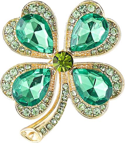 Rhinestone Green Clover Leaf Brooch Pin for Women St. Patrick's Day Brooch Pins Gold Crystal Lapel Pins Luck Decor Dress Accessories Wedding Holiday Lapel Pin in Kuwait