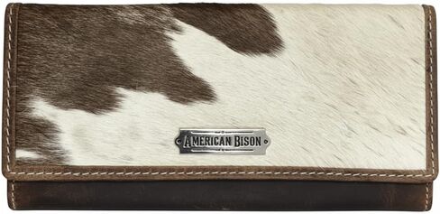 American Bison Western Hair-On-Hide Leather Wallet for Women Brown Clutch with RFID Blocking, 5 Card Slots, ID Window, Accordion Design in Kuwait