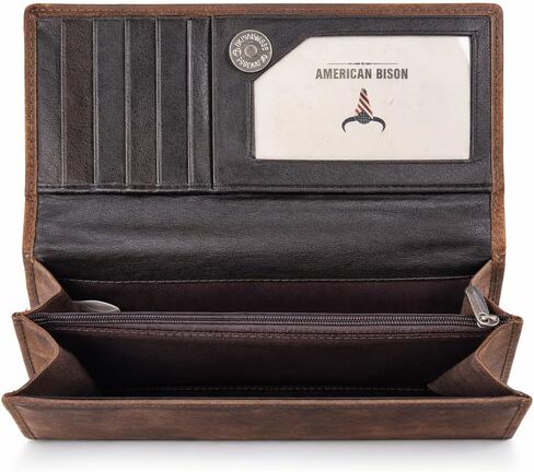 American Bison Western Hair-On-Hide Leather Wallet for Women Brown Clutch with RFID Blocking, 5 Card Slots, ID Window, Accordion Design in Kuwait