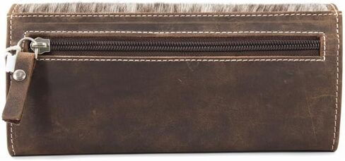 American Bison Western Hair-On-Hide Leather Wallet for Women Brown Clutch with RFID Blocking, 5 Card Slots, ID Window, Accordion Design in Kuwait