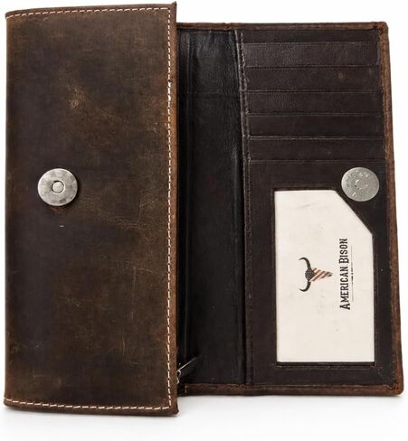 American Bison Western Hair-On-Hide Leather Wallet for Women Brown Clutch with RFID Blocking, 5 Card Slots, ID Window, Accordion Design in Kuwait