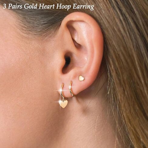 3 Pairs Trendy Hoop Earring for Women,Chunky Hoop Earrings Set Charm Cute Heart Butterfly Bow CZ Pearl Huggie Hoops Earrings Lightweight Trendy Jewelry in Saudi Arabia