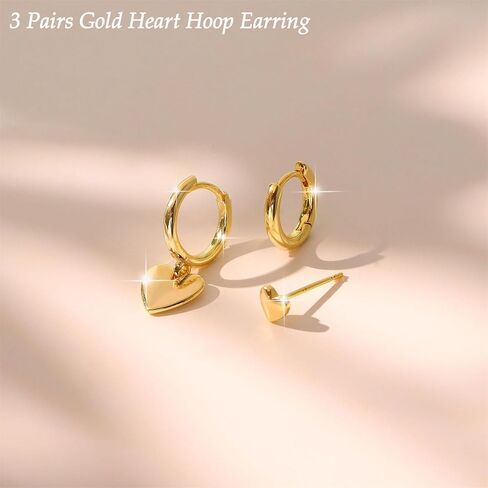 3 Pairs Trendy Hoop Earring for Women,Chunky Hoop Earrings Set Charm Cute Heart Butterfly Bow CZ Pearl Huggie Hoops Earrings Lightweight Trendy Jewelry in Saudi Arabia