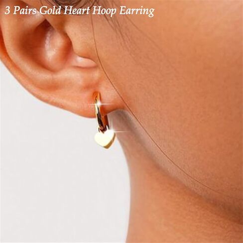 3 Pairs Trendy Hoop Earring for Women,Chunky Hoop Earrings Set Charm Cute Heart Butterfly Bow CZ Pearl Huggie Hoops Earrings Lightweight Trendy Jewelry in Saudi Arabia