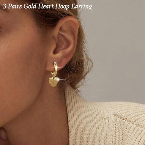 3 Pairs Trendy Hoop Earring for Women,Chunky Hoop Earrings Set Charm Cute Heart Butterfly Bow CZ Pearl Huggie Hoops Earrings Lightweight Trendy Jewelry in Saudi Arabia