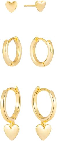3 Pairs Trendy Hoop Earring for Women,Chunky Hoop Earrings Set Charm Cute Heart Butterfly Bow CZ Pearl Huggie Hoops Earrings Lightweight Trendy Jewelry in Saudi Arabia