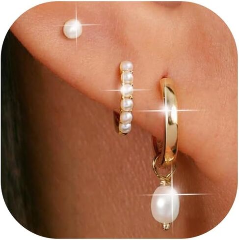 3 Pairs Trendy Hoop Earring for Women,Chunky Hoop Earrings Set Charm Cute Heart Butterfly Bow CZ Pearl Huggie Hoops Earrings Lightweight Trendy Jewelry in Saudi Arabia