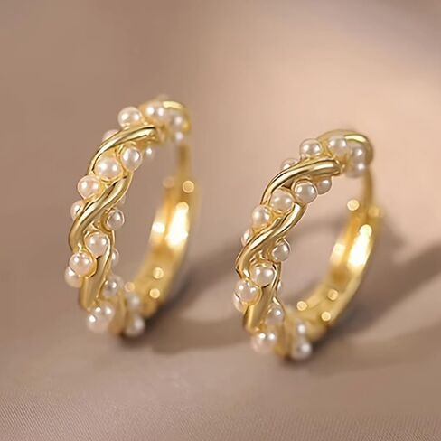 Gold Plated Perl Hoop Earrings for Women Wedding Bridal Daily Evening Parties Wear Lightweight Jewelry Earring Gift for Her in Saudi Arabia