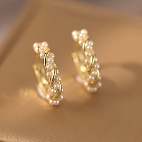Gold Plated Perl Hoop Earrings for Women Wedding Bridal Daily Evening Parties Wear Lightweight Jewelry Earring Gift for Her in Saudi Arabia