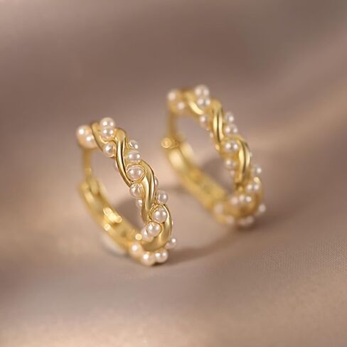 Gold Plated Perl Hoop Earrings for Women Wedding Bridal Daily Evening Parties Wear Lightweight Jewelry Earring Gift for Her in Saudi Arabia