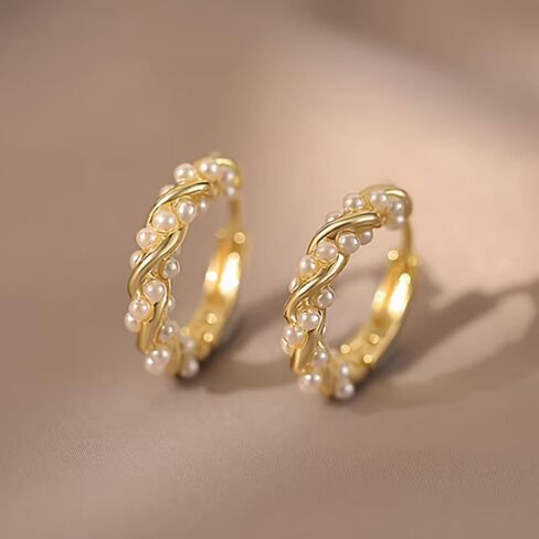 Gold Plated Perl Hoop Earrings for Women Wedding Bridal Daily Evening Parties Wear Lightweight Jewelry Earring Gift for Her in Saudi Arabia