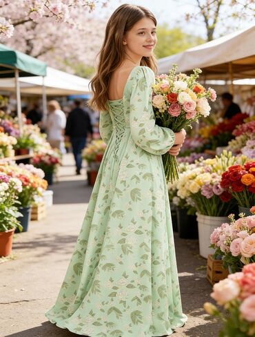 Spring Floral Chiffon Junior Bridesmaid Dresses Long Sleeve Wedding Guest Dress High-Low Holiday Dresses for Girls in Saudi Arabia