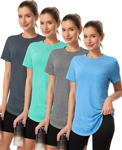 4 Pack Womens Workout Tops Short Sleeve Shirts Sun Protection UPF 50+ Quick Dry Running Outfits for Gym Hiking Loose Fit in Kuwait