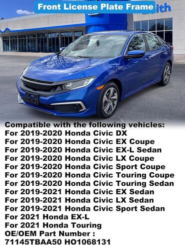 FASTCHE Front Bumper License Tag Plate Frame Bracket Holder Compatible with 2019 2020 2021 Honda Civic Front Bumper License Plate Holder Mounting Bracket Replace # HO1068131 71145TBAA50 in Kuwait