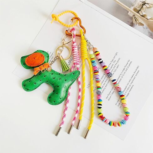 Leather Puppy Keychain,Cute Beaded Bag Charms for Handbag,Green Purse Charms for Tote Bag for Women in Kuwait
