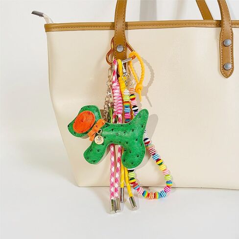 Leather Puppy Keychain,Cute Beaded Bag Charms for Handbag,Green Purse Charms for Tote Bag for Women in Kuwait