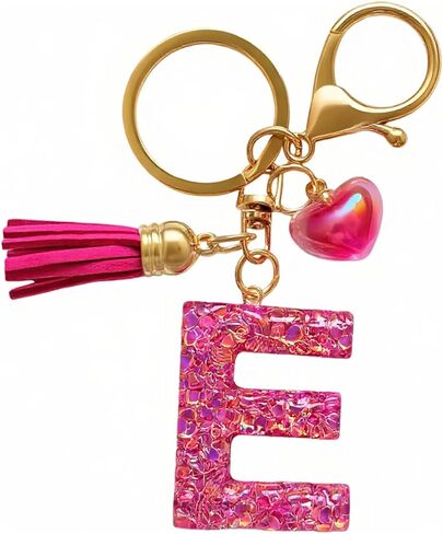 Cute Initial Letter Keychains for Women Girls with Tassel Heart Charm Purple Pink Alphabet Keychain for Backpack in Saudi Arabia